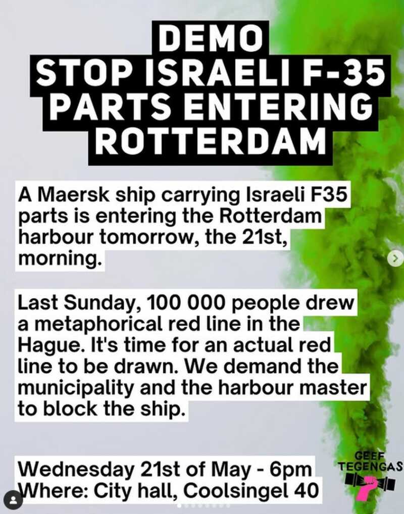 DEMONSTRATIE: STOP DOORVOER ISRAELISCHE F-35 ONDERDELEN IN ROTTERDAM